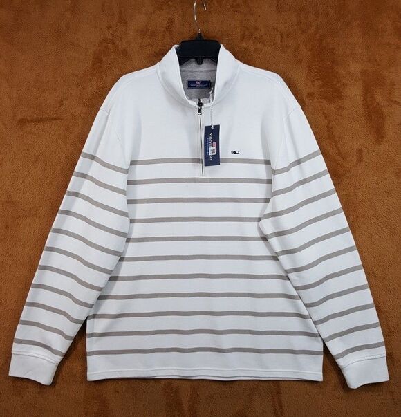 Vineyard Vines Other - VINEYARD VINES Sweater Mens XXL Cream Stripe Quarter Zip Pullover BRETON $118